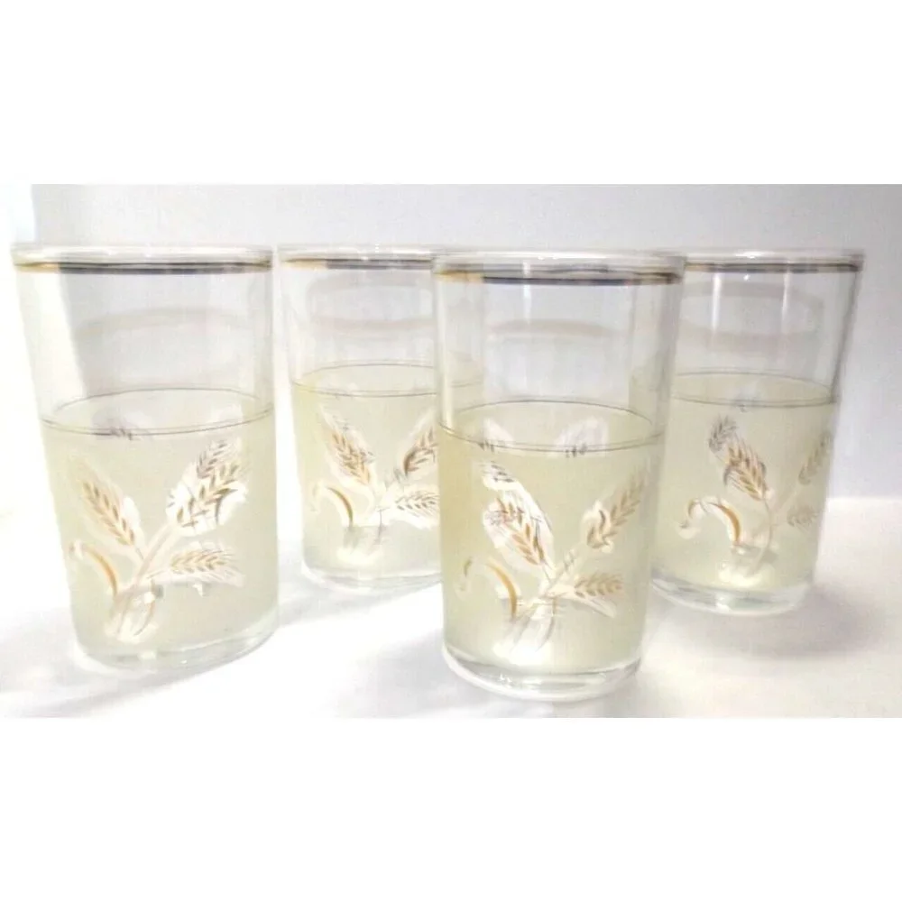 Covetro Vintage Set of 4 Italian Frosted Gold Wheat 8 oz. Juice Glasses MCM